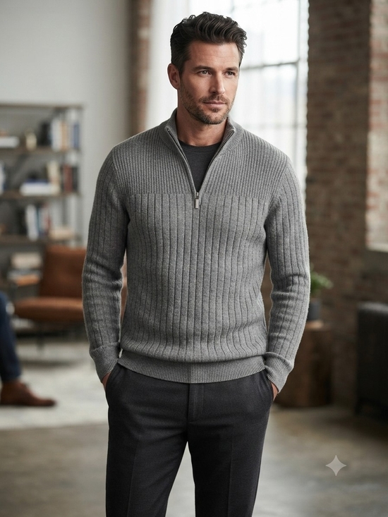 Calvin Klein Jeans Other - Calvin Klein Jeans Men's Grey Ribbed Half-Zip Sweater Size Large